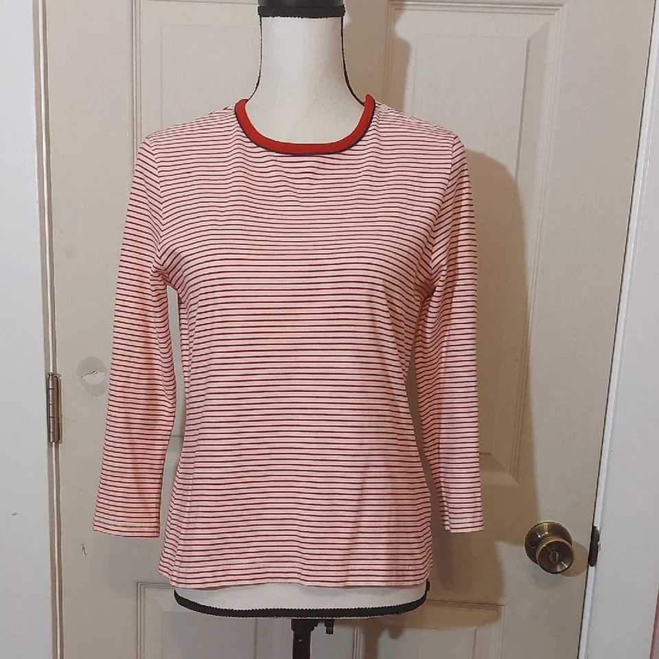 Camiseta Tommy Hilfiger Roja Blanca Rayas Manga Larga Talla M Foto 1 de 4