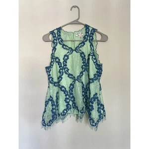 Max Studio Vintage Laced Mint Green Top Asymmetric Hem Unique Fairy Whimsical - Picture 1 of 7