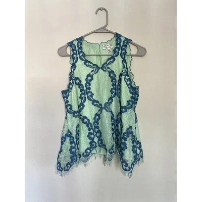 Max Studio Vintage Laced Mint Green Top Asymmetric Hem Unique Fairy Coquette Y2K - Image 1 of 4