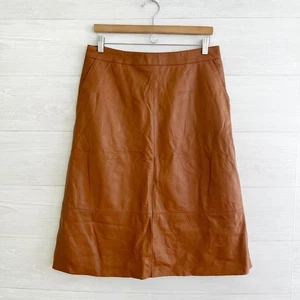 Ottod’ame Italy - Brown leather A-line midi skirt, sz 10 US - Picture 1 of 11