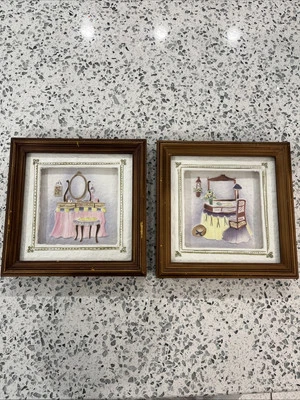 Peggy Abrams Framed Matted 3D Lot 2x Makeup Vanity Art 8x10 - Image 1 of 4