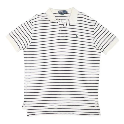 POLO RALPH LAUREN Mens White & Navy Striped Short Sleeve Polo Shirt L Cotton - Image 1 of 4