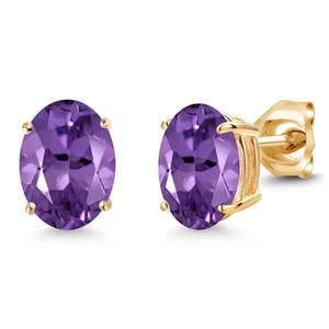 14K Yellow Gold 8X6MM Gemstone Birthstone Stud Earrings | Double Notch | Gold - Picture 1 of 265