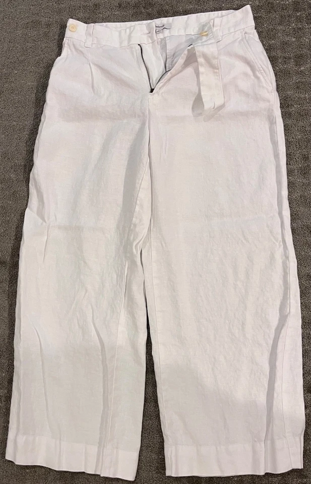 Madewell Harlow Wide-Leg Pants White Linen Career Office Womens 6P - Image 1 of 4