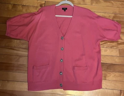 NEW Talbots Pink Rhinestone Buttons Short Sleeve Cashmere Blend Cardigan 1XP - Image 1 of 4