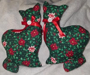 Hecho a mano Gato Navidad Relleno Peso Decoración Set de 2 Temporada Gatito Gatito 9"  - Imagen 1 de 2
