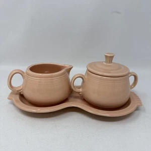 Fiestaware Salmon Apricot Pink Cream & Sugar Bowl & Tray - Picture 1 of 23