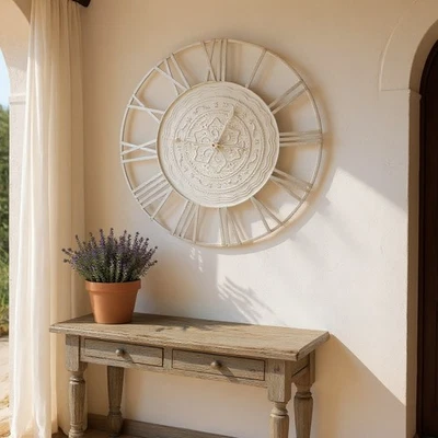 70cm Skeleton Wall Clock Durable Round Large White Metal Roman Numerals Home - Image 1 of 3