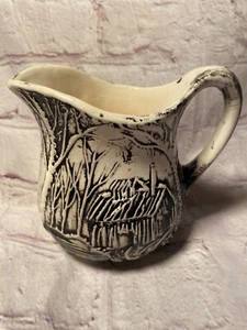 Meg Rimm Hand Crafted Cabin In The Woods Small Black White Pitcher Pottery 3D - Picture 1 of 13