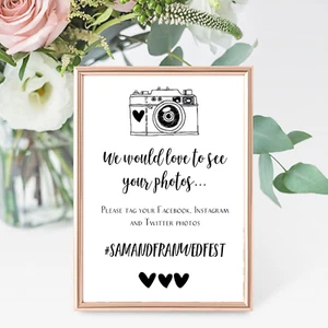 Personalised Vintage A4 Wedding Sign Camera Hashtag Instagram Facebook - Digital - Picture 1 of 2