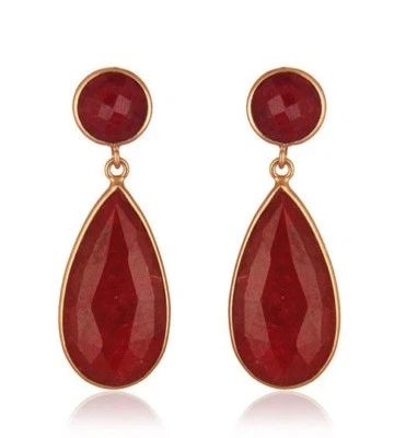 Pendientes colgantes de plata 925 enchapados en oro amarillo con piedras preciosas de corindón de rubí joyería Foto 1 de 3