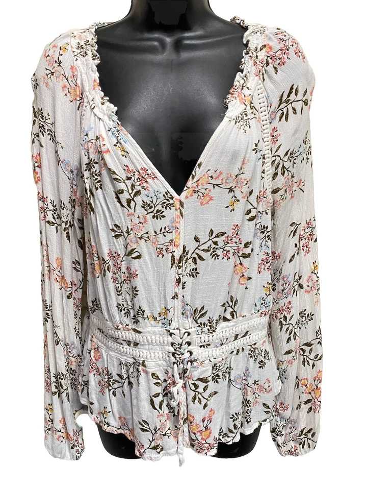 Trapo Americano Marfil Floral Volantes Manga Larga Corbata Calada Crochet Talla XL Foto 1 de 4