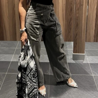 New Zara $89 Mid Rise Loose Fit Splatter Oversized Cargo Jeans 2553/243 Size 8 - Image 1 of 4