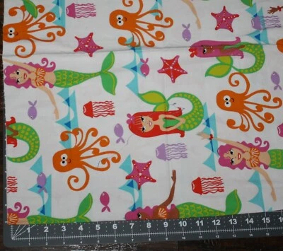cotton quilting fabric 19" piece retro mermaids Michael Miller  - Image 1 of 2