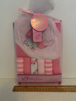 7 Pc Baby Kiss Hooded Towel and 6  Assorted Washcloths for Baby Girls PInks - Image 1 of 4