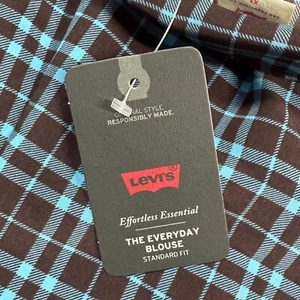 NWT Levi's Women's The Everyday Blouse Relaxed Fit XS Teal Blue Plaid - Picture 1 of 14