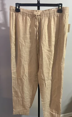 Pantalones grandes Anne Klein Sand Lt beige de lino cintura elástica ajustados al tobillo nuevos con etiquetas Foto 1 de 4