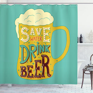 Funny Quotes Save Water Drink Beer Digital Prints Shower Curtain Set Extra Long