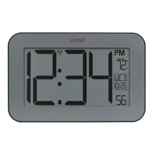 Time Digital Atomic Clock 4 in. Digits Large Gray Table Indoor Temperature Timer - Picture 1 of 8