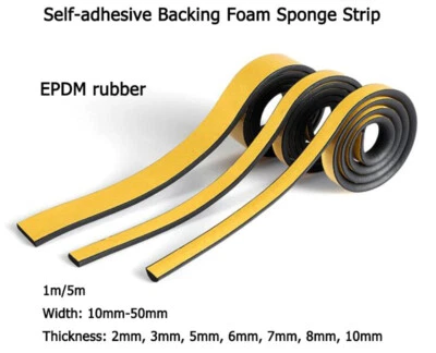 Tira de esponja de espuma de respaldo autoadhesiva de 2-10 mm tira de sellado EPDM plana/media redonda - Imagen 1 de 4