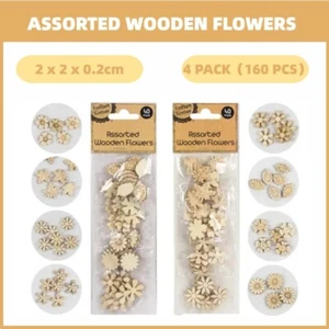 160x Assorted Wooden Flowers Leaf Handmade Home DIY Craft Wedding Party Decor - Picture 1 of 10