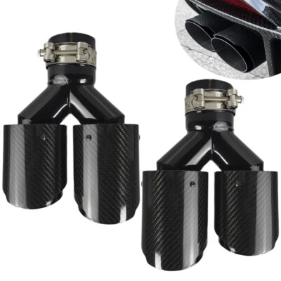 Glossy black Real Carbon Fiber Car Exhaust Tip Dual End Pipes ID:2.6" OD:3.5" — 第 1/4 张图片
