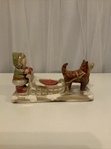 Yankee Candle Christmas Tea Light Candle Holder Eskimo Girl Husky Dog Sled - Picture 1 of 11