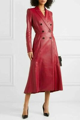 Authentic Women's Leather Trench Coat Pure Soft Lambskin Celebrity Long Coat - Image 1 of 4