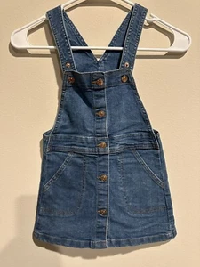 BCBG Girls Overall Denim Dress Size 5 Rose Gold Colored Button Front Blue - Picture 1 of 6