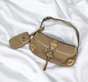 Tan Brown Canvas Faux Leather Shoulder Purse Bag Vintage 90s Retro Y2K Designer - Picture 1 of 9