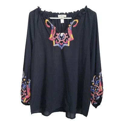 Blusa grande Nieman Marcus bordada negra para mujer 100 % poliéster estilo N1055SPC Foto 1 de 4