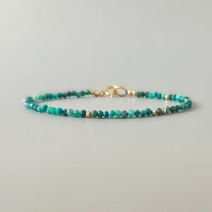 Natural Chrysocolla Stone Dainty Bracelet 2mm Green Gemstone Bracelet Handmade - Picture 1 of 5