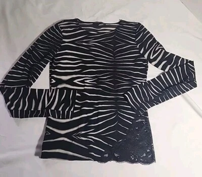 Kenneth Cole Нью-Йорк зебра печать чистый длинным рукавом эластичной топ с кружевом... - Изображение 1 из 4