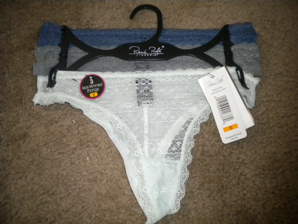 Rene Rofe 3 prs Tanga de Encaje Transparente Bragas Blanco, Azul y Gris NUEVO CON ETIQUETAS S 5 Foto 1 de 1