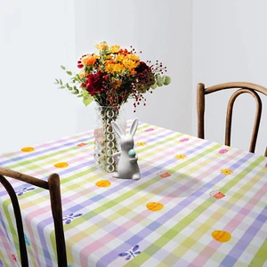 Plaid Easter Tablecloth Rectangle 60 X 84 Inches, Holiday Cute Bunny Tablecloth  - Picture 1 of 7