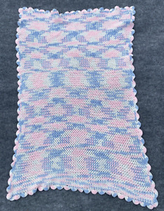 Baby Blanket Crochet White  Pink Blue Pastel Nursery