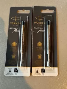 NUEVO LOTE DE 2 bolígrafos Parker Quink Flow FINOS, MEDIANOS NEGROS recarga de tinta - Imagen 1 de 1