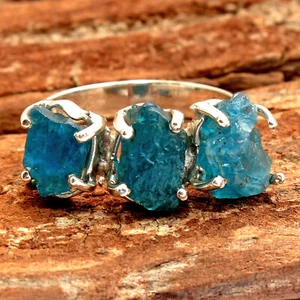 Apatite Gemstone Solid 925 sterling Silver Jewelry Handmade Ring Size US 7 - Picture 1 of 2