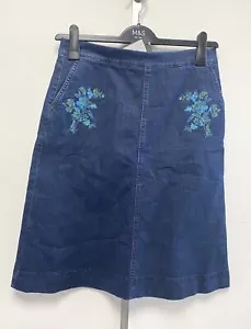 NEW! Laura Ashley UK10 Eur38 US6 blue denim stretch A-line embroidered skirt - Picture 1 of 7