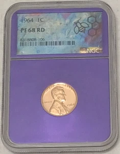 1964 US PROOF 1 CENT NGC PF 68 RD PURPLE HOLDER - Picture 1 of 4