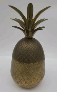 India Solid Brass Pineapple Trinket Box Candle Holder 9.5" Vintage - Picture 1 of 11
