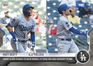 2021 TOPPS NOW CARD DODGERS MATT BEATTY AJ POLLOCK #163 GRAND SLAM HRs 15 RBIs - Picture 1 of 2