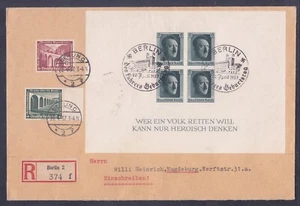 Germany B103 MI Block 8 1937 Registered IMPERF Hitler Cover Berlin to Magdeburg  - Picture 1 of 2