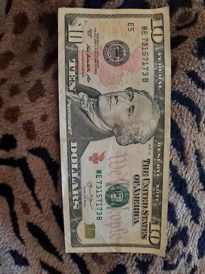 $10 2013 Repeater Serial Number Federal Reserve Currency Bank Note Bill  - Image 1 of 3