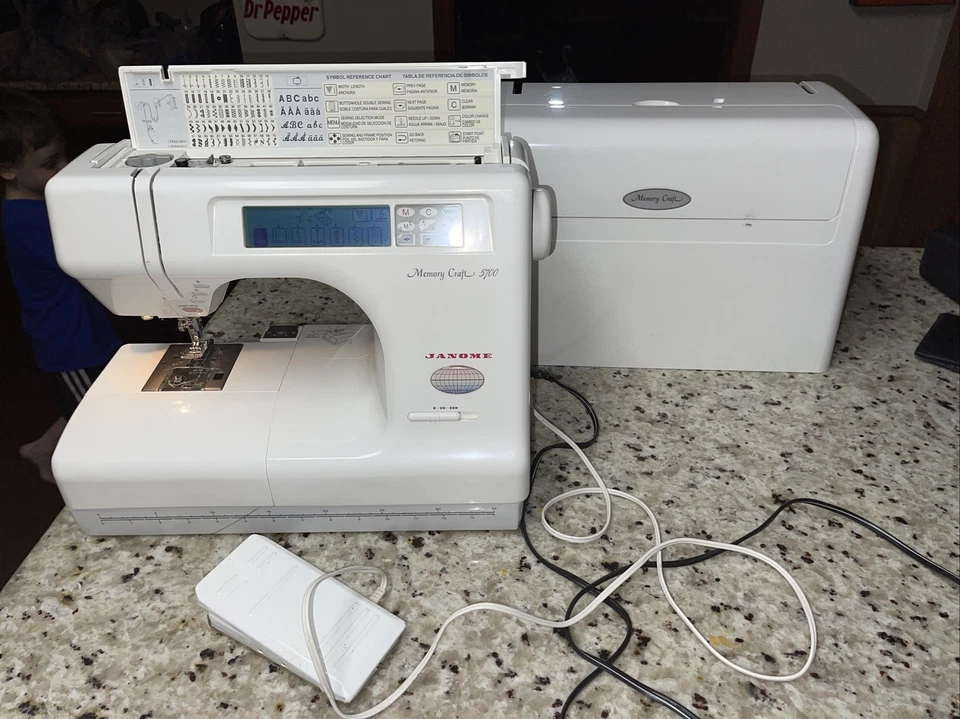 Janome Memory Craft 5700 Sewing Machine Working Tested W/ Power Cord, Pedal &Lid - Image 1 of 4