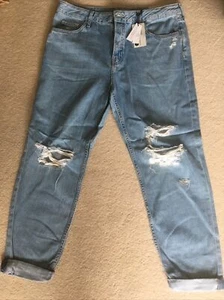 Topshop Jeans Size W30L32 Boyfriend Fit Hayden Jeans Pale Denim Ripped Knees New - Picture 1 of 12