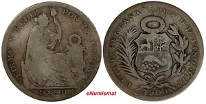 Peru Silver 1900 JF 1/5 Sol ERROR " LE" SOL KM# 205.2 (11 212) - Picture 1 of 3