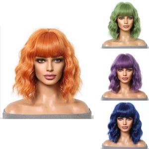 Short Curly Bobo Golden Natural Bangs Full Head Cover Wig Women Wave Head - Picture 1 of 19