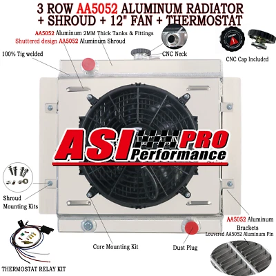 3-ROW CORE RADIATOR+SHROUD FAN KIT FOR 1968-1980 FORD ESCORT MK1 MK2 RS2000 MT, - image 1 of 4