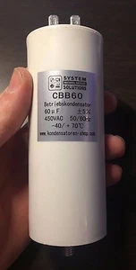Betriebskondensator/Motorkondensator 60uF/µF CBB60 450V Steckanschluss GewindeM8 - Picture 1 of 2
